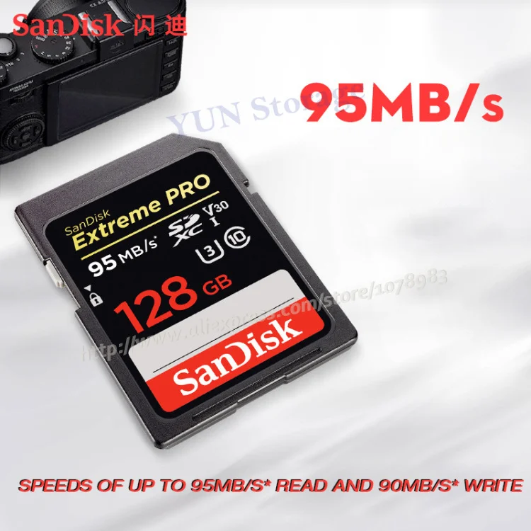 Двойной флеш-накопитель SanDisk Extreme PRO SD карты 256 ГБ 128 Гб 64 ГБ 32 ГБ оперативной памяти, 16 Гб встроенной памяти Class 10 SDXC карты памяти SDHC карты памяти 95 МБ/с. для цифровых фотоаппаратов с защитой от краж