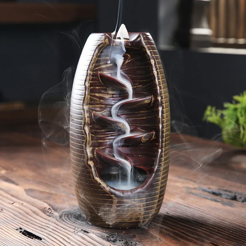 

Incense Burner Backflow Incense Ceramic Craft Incense Ddiffuser Home Office Mountain River Handicraft Incense Holder Mother gift