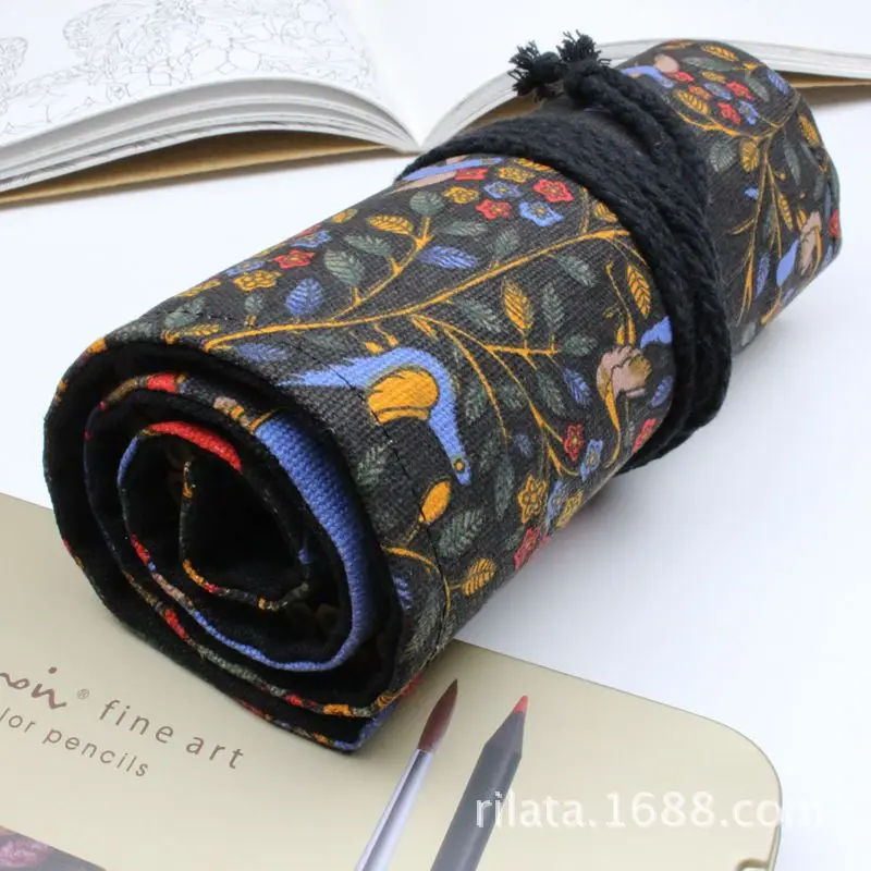 

Pencil Case School Canvas Roll Pouch Makeup Tree Of Happiness Storage pecncil box pencil case for school girls 36/48/72 Holes