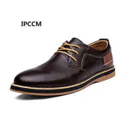 IPCCM 2018 Новый шнуровкой модные Стиль мужские туфли на плоской подошве из высококачественной натуральной кожи дышащая износостойкая обувь