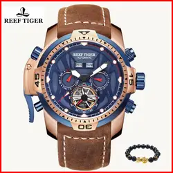 Reef Tiger Брендовые спортивные часы мужские s Модные tourbillon кожаные механические Автоматические водонепроницаемые часы мужские Relogio Masculino