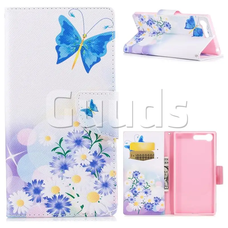 Butterflies Flowers Leather Wallet Case for Sony Xperia X1