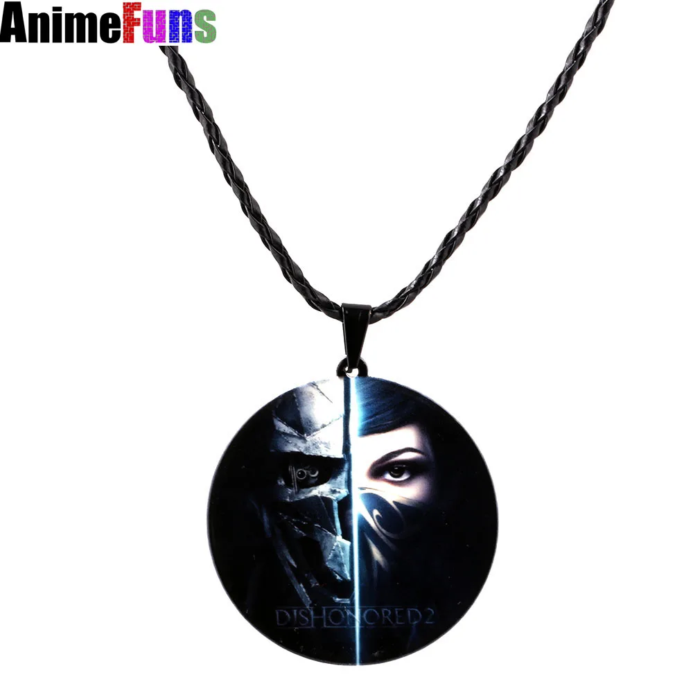 

50pcs/pack Game Dishonored 2 Logo Choker Necklace Letter Round Pendant for women man Charm Jewelry Souvenir Gift drop-shipping