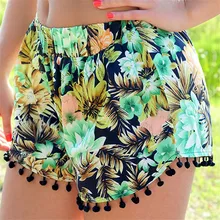 Новинка женские летние модные повседневные эластичный Цветочный Пояс с принтом бахрома пляжные горячие шорты