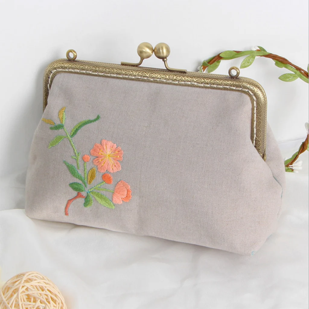 Easy Embroidery DIY Women Bags Purse Wallet Handbag Sewing Project Kits with Metal Purse Frame