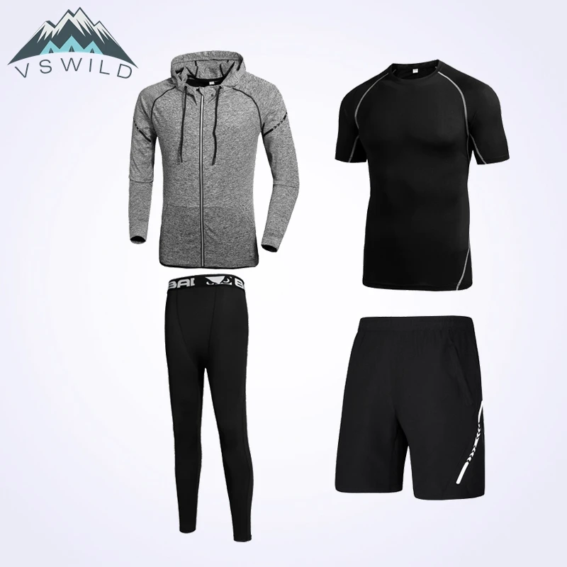 

Fitness Suit Men's Tights Outdoor Sports Four Pieces Running Suit Yoga Clothes Men Clothing Pants Cotton 2018 Summer News
