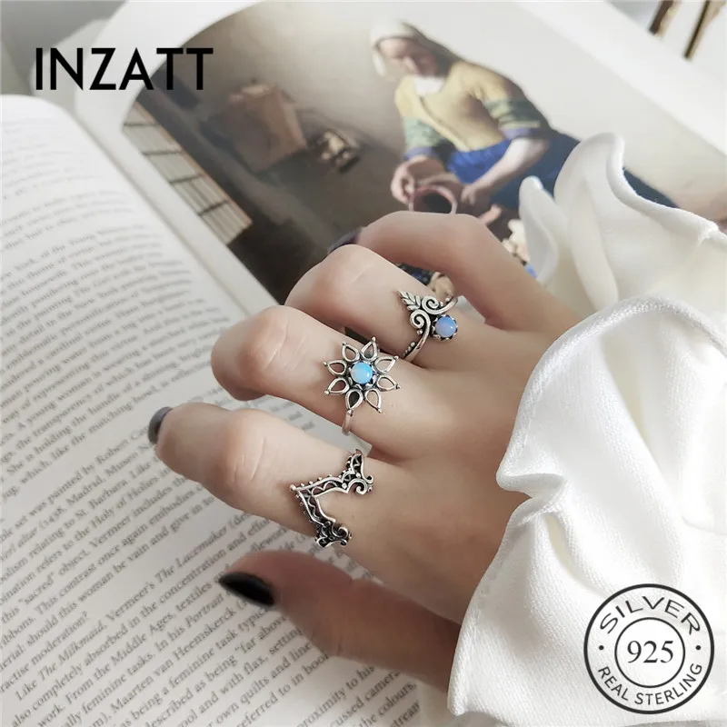 

INZATT Genuine 925 Sterling Silver Vintage Royal Style Openwork Ring Fashion Jewelry For Charm Women Personality Accessories