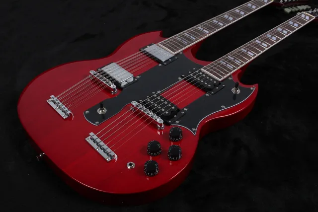 Best price at $295 Cheap Transparent red G-1275 Double neck electric guitar 12/ 6 String electric guitar Musical Instruments free shipping