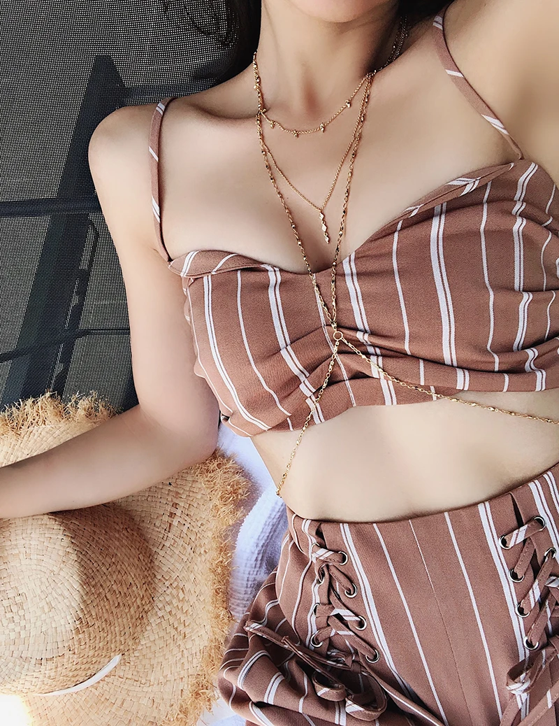 

European and American fashion shiny bikinis body chain party chest chain necklace female