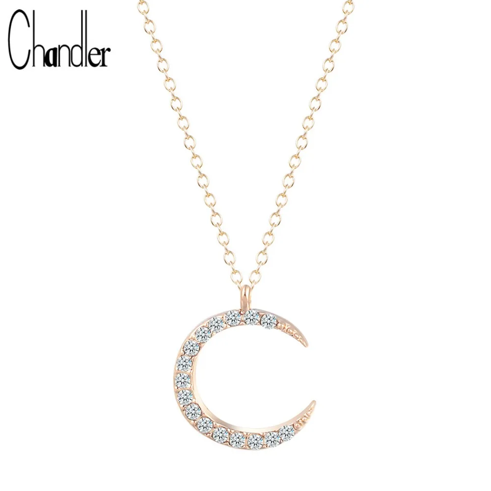 

Chandler Brand Plated Crescent Moon Necklaces & Pendant For Women Clear Crystal Europe Chunky Lucky Collars Drop Shipping