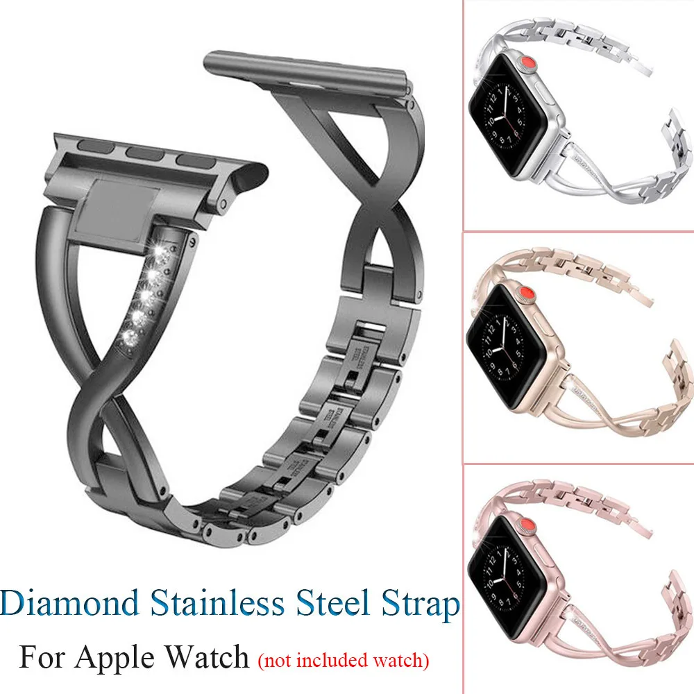 New Women Watch Band For Apple Watch Bands 38mm 42mm 40mm 44mm Diamond Stainless Steel Strap For