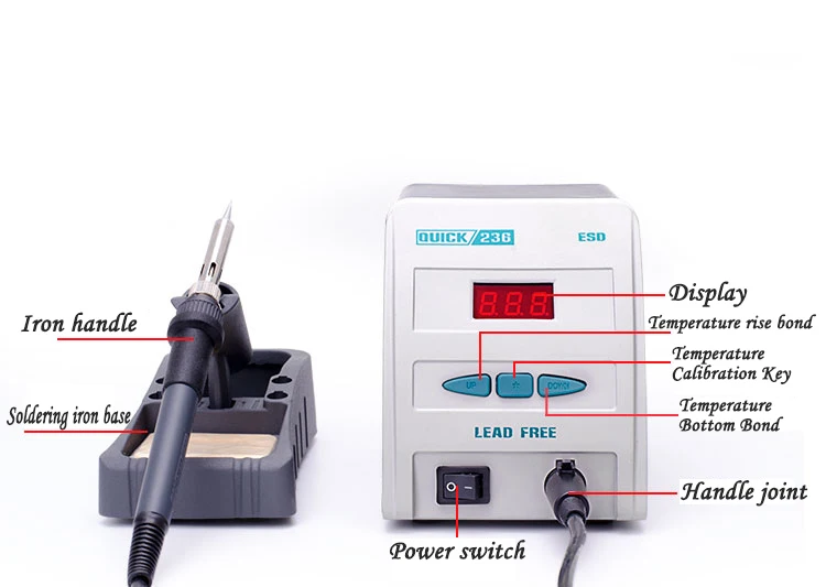 QUICK236 высокое Мощность сварочная станция интеллигентая(ый) без примесей свинца и цифровой Дисплей антистатический высокие частоты паяльник