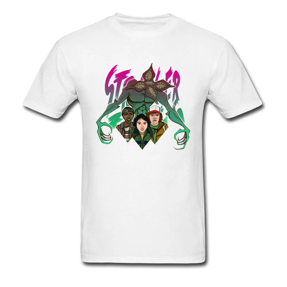 

Fashion Men T-shirt Stranger Things T Shirts Upside Down Eleven Dustin Stranger Danger Tops Cotton White Streetwear Vaporwave