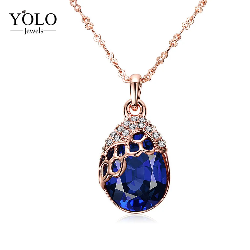 

Female Blue Crystal Pendant Necklace Personalized Link Chain Collar Necklace Cute Fashion Jewelry 2018 Love Gift for Girlfriend