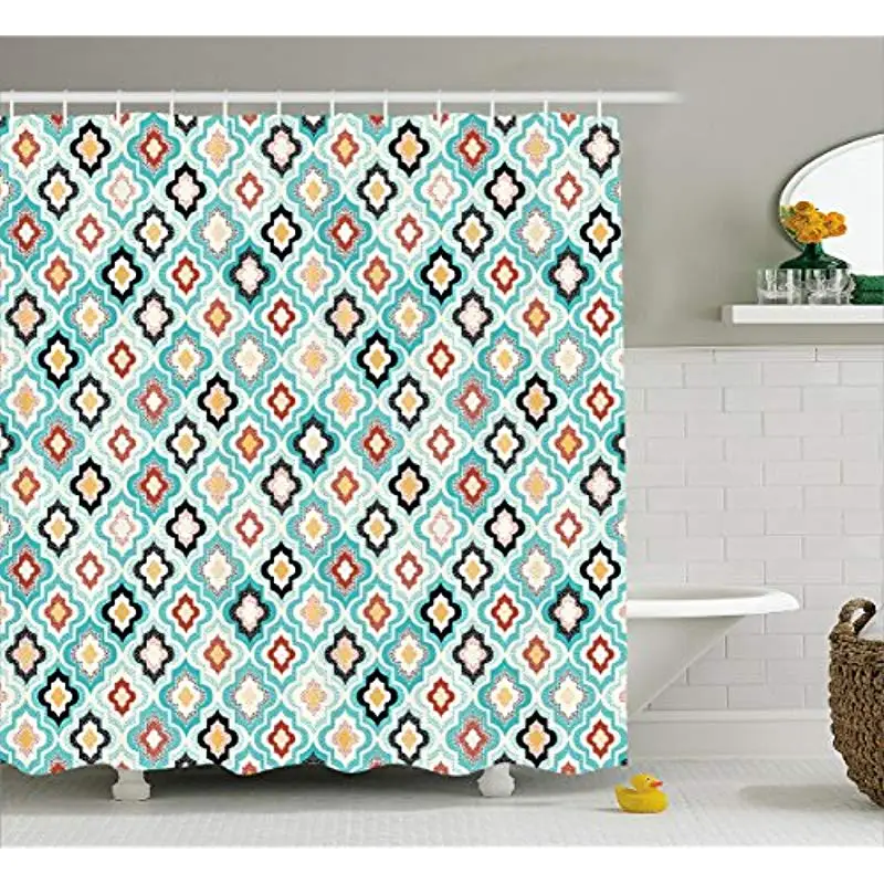 buy Vixm Geometric Shower Curtain Vintage Ottoman Style Floral Design with Old Fashion Heraldic Tiles Artistic Fabric Bath Curtains