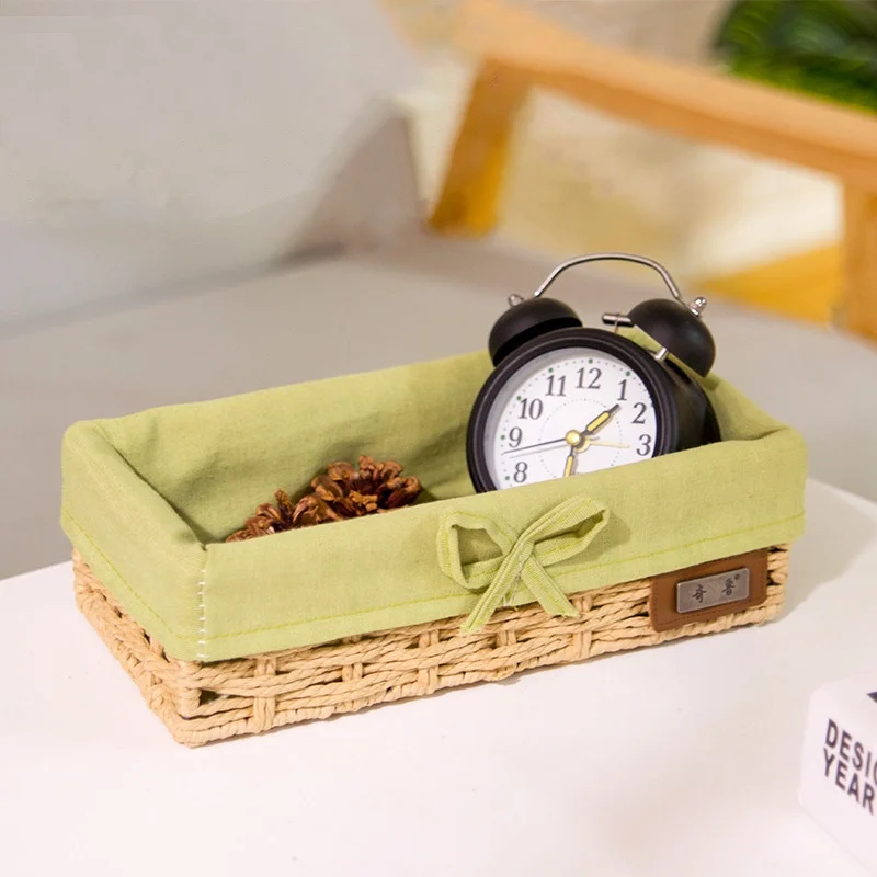 

Straw storage baskets rattan basket for toy organizer snack remote control tissue handcraft storage boxes on table in bedroom