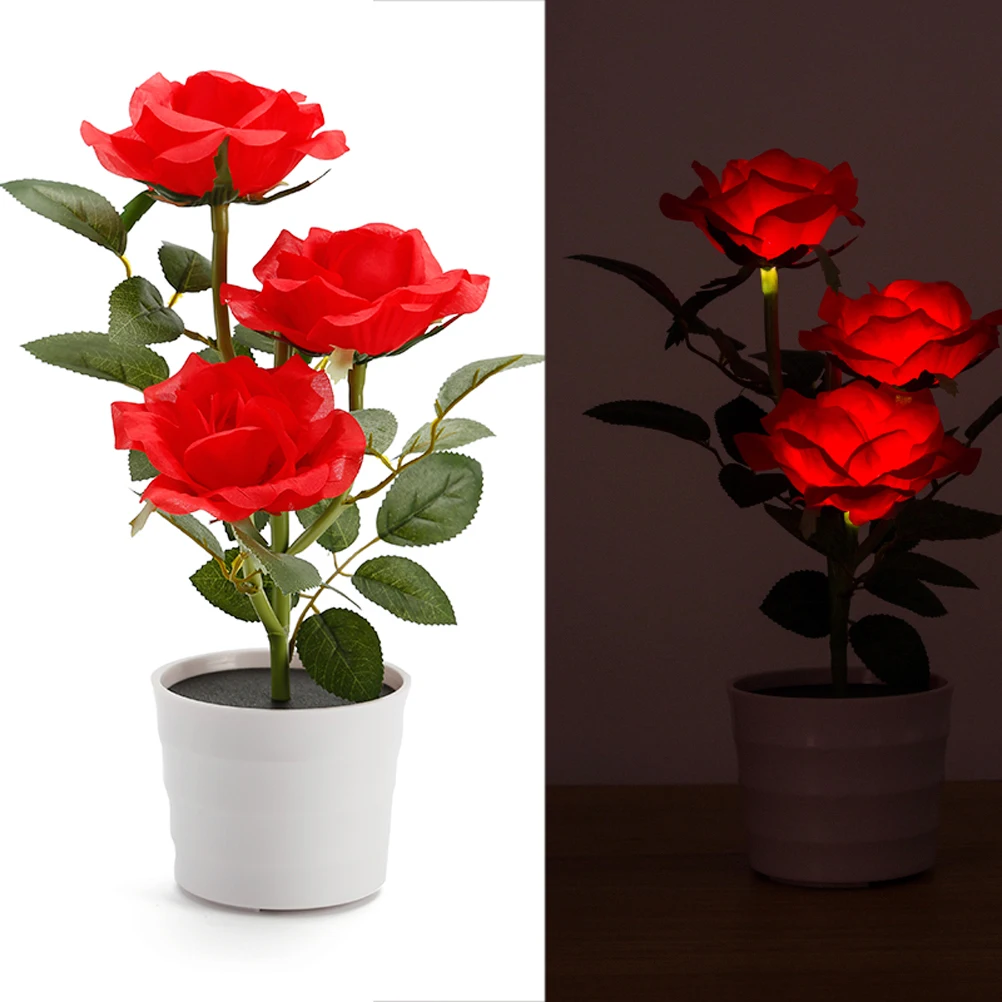 Солнечный светильник в виде розы, 3 головы, светодиодный декоративный светильник, искусственный цветочный горшок, водонепроницаемый бонсай, домашний искусственный цветок, ночной Светильник