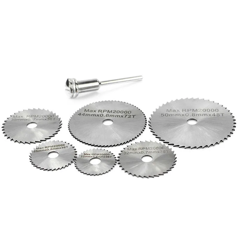 

7PCS New HSS Portable Rotary Tool Circular Saw Blades Cutting Discs Mandrel For Cutting Wood, Plastics, Laminates and Aluminium