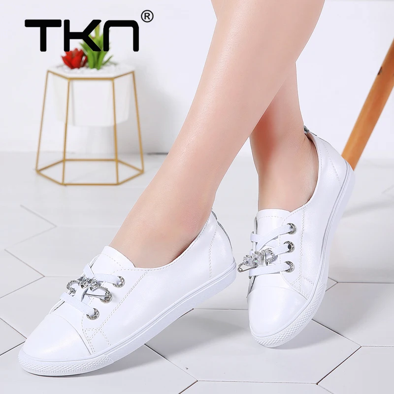 TKN Autumn Women Ballet Flats Shoes Pin Rivet Lace Up Flat Boat Shoes