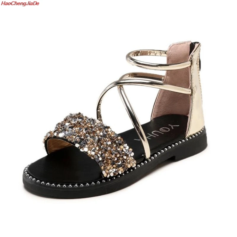

HaoChengJiaDe Summer New Kids Princess Sandals Baby Girls Sweet Sandals Child Shoes Fashion Beach Sandals Soft Black Brand Flats