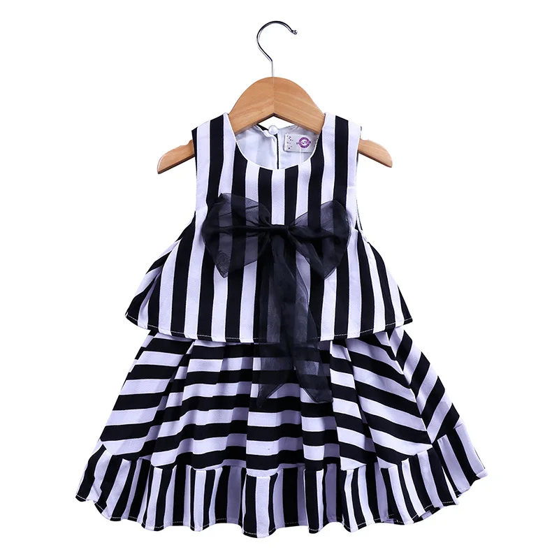 Cute Girl Dresses Princess with bow Kids Clothes Sleeveless Party Dress Children striped Chiffon