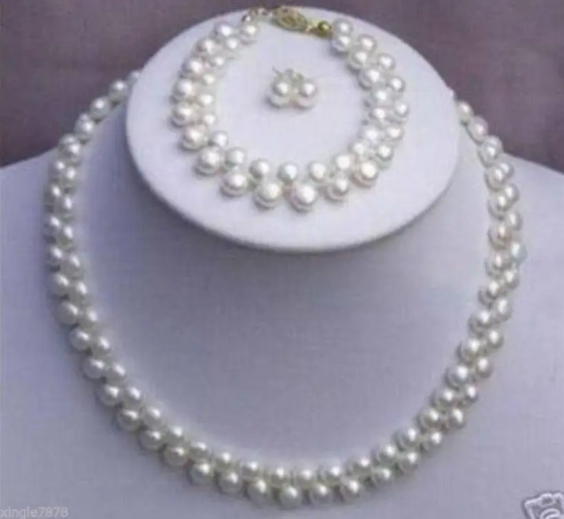 

Shipping>>new hot Beautiful 8-9MM Natural White Pearl Round Necklace Bracelet Earring set