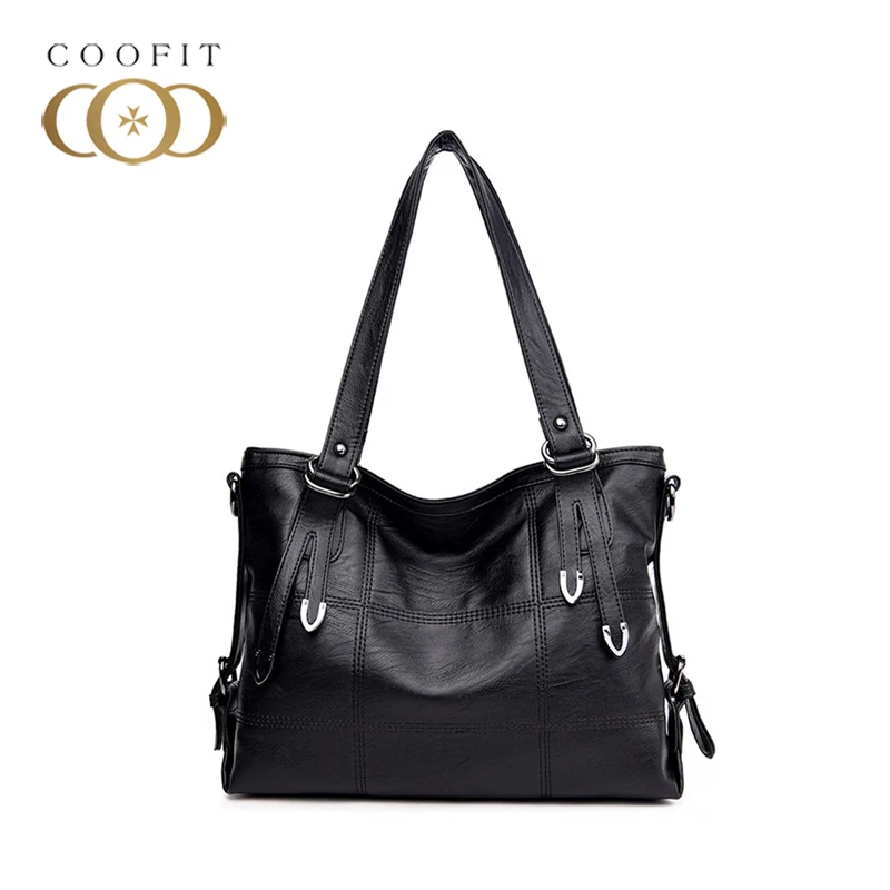 

coofit Ladies Tote Bag Punk Fashion Large Capacity PU Leather Lattice Handbag Crossbody Shoulder Bag Woman Bag Bolsos Mujer New