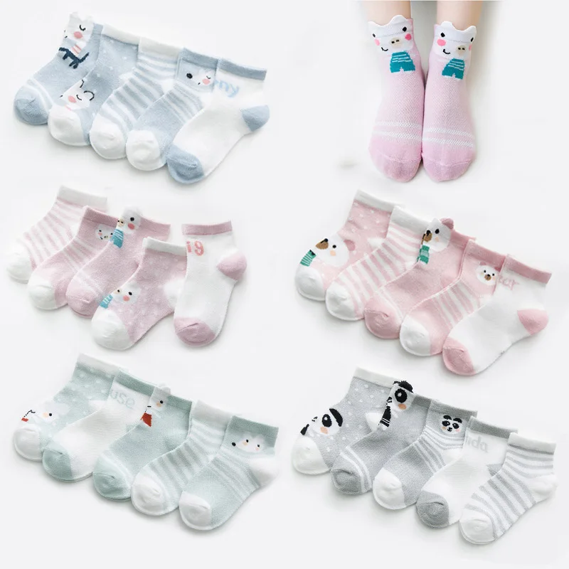 

5Pairs/Lot Candy Color Baby Socks Cartoon Cotton Socks For Boys Girls Kids Summer Breathable Mesh Thin Socks