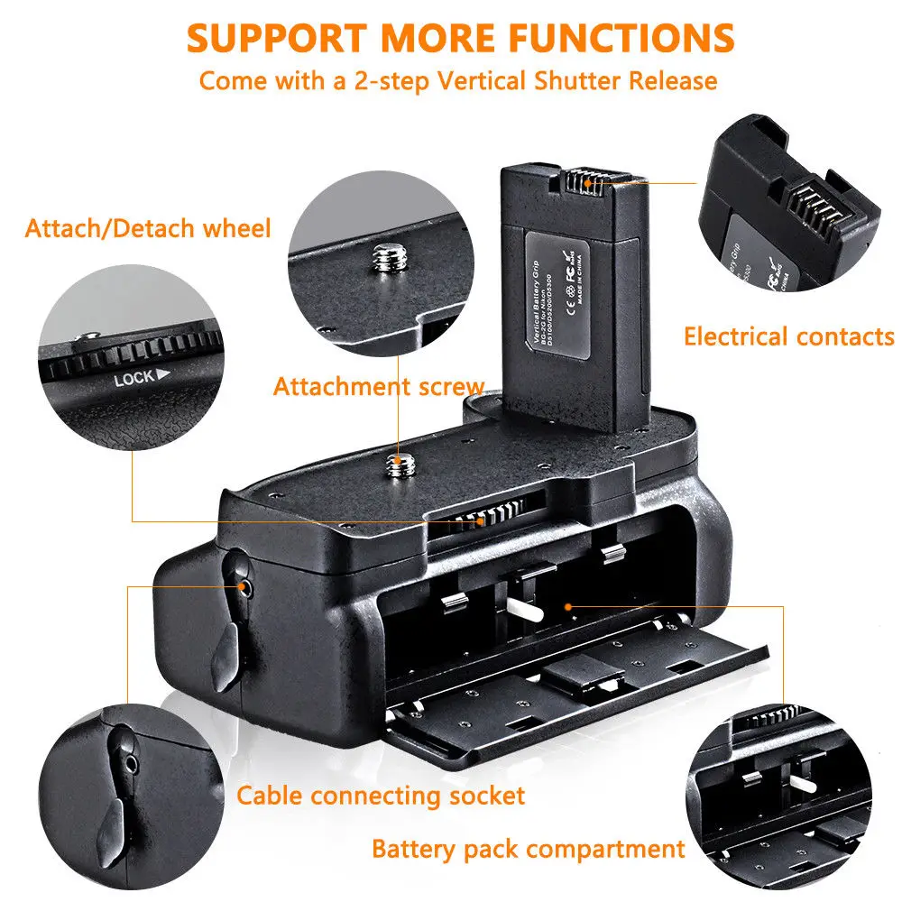 Power Battery Grip Shutter Hand Holder for NIKON D5100 D5200 D5300 + 2pcs Decode EN-EL14 Battery Kit DSLR Camera JINTU