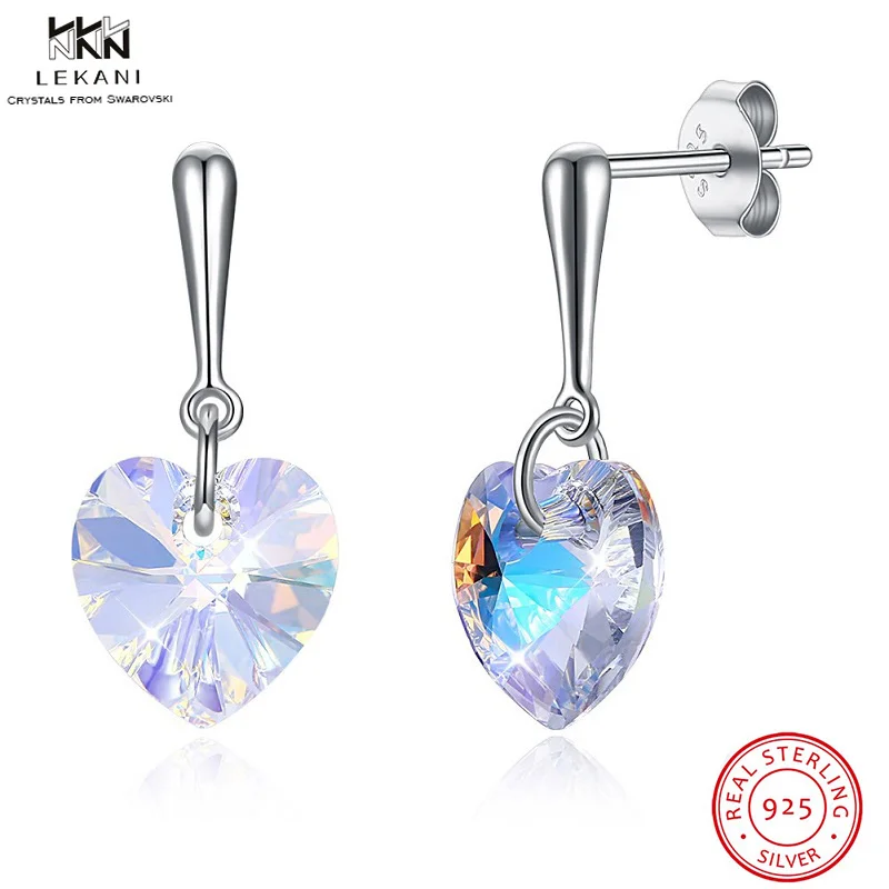 

LEKANI Crystals From Swarovski Drop Earring 925 Women's Heart Shaped Crystal Cute Drop Earrings Fashion Minimalist Gift Jewelry