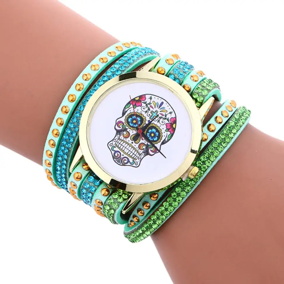 Женские часы, роскошные повседневные часы с черепом, кожаный браслет, женские водонепроницаемые наручные часы Reloj de las mujeres - Цвет: F