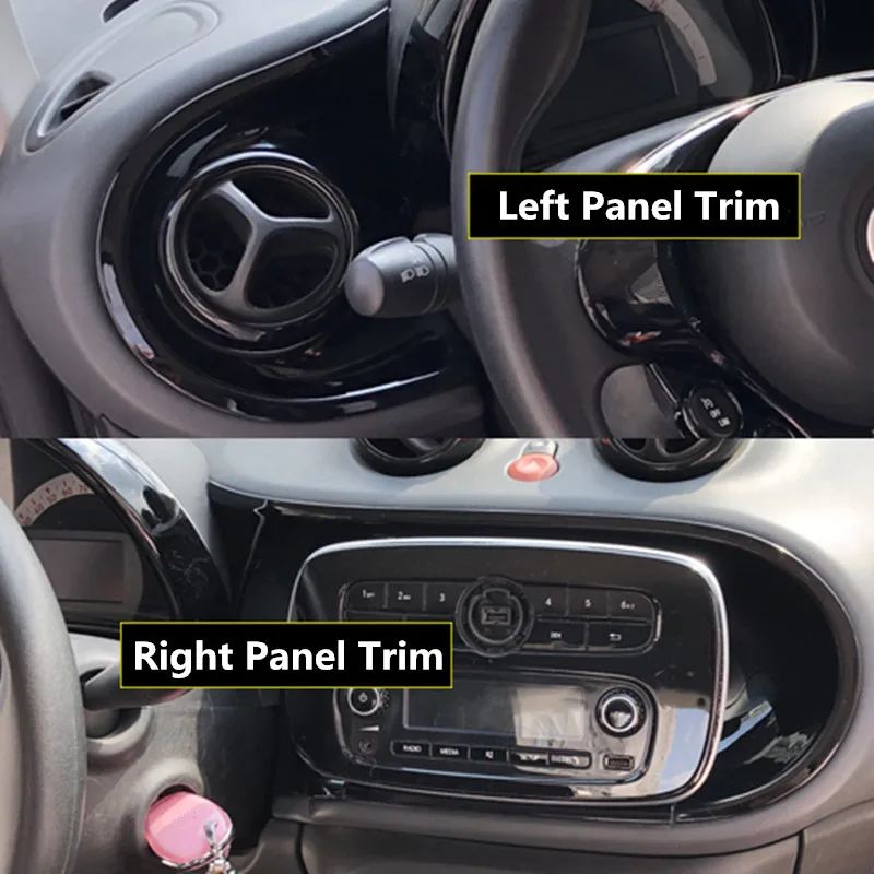 2pcs Car Interior Decoration Center Console Outlet Panel Moulding Trim for Smart fortwo forfour Styling