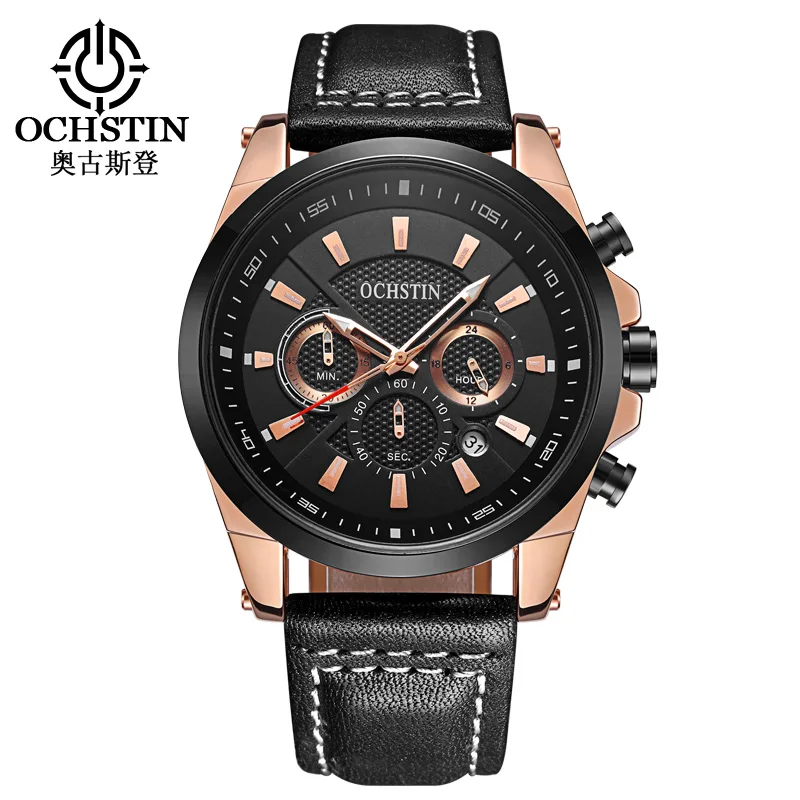 

OCHSTIN Men's Watches High Quality Auto Date Wristwatch Analog Chronograph Stopwatch Quartz Leather Sports Watch Waterproof 065