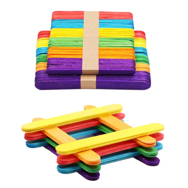 

Colored Wooden Popsicle Sticks Natural Wood Ice Cream Sticks Kids DIY Hand Crafts Art Ice Cream Tools