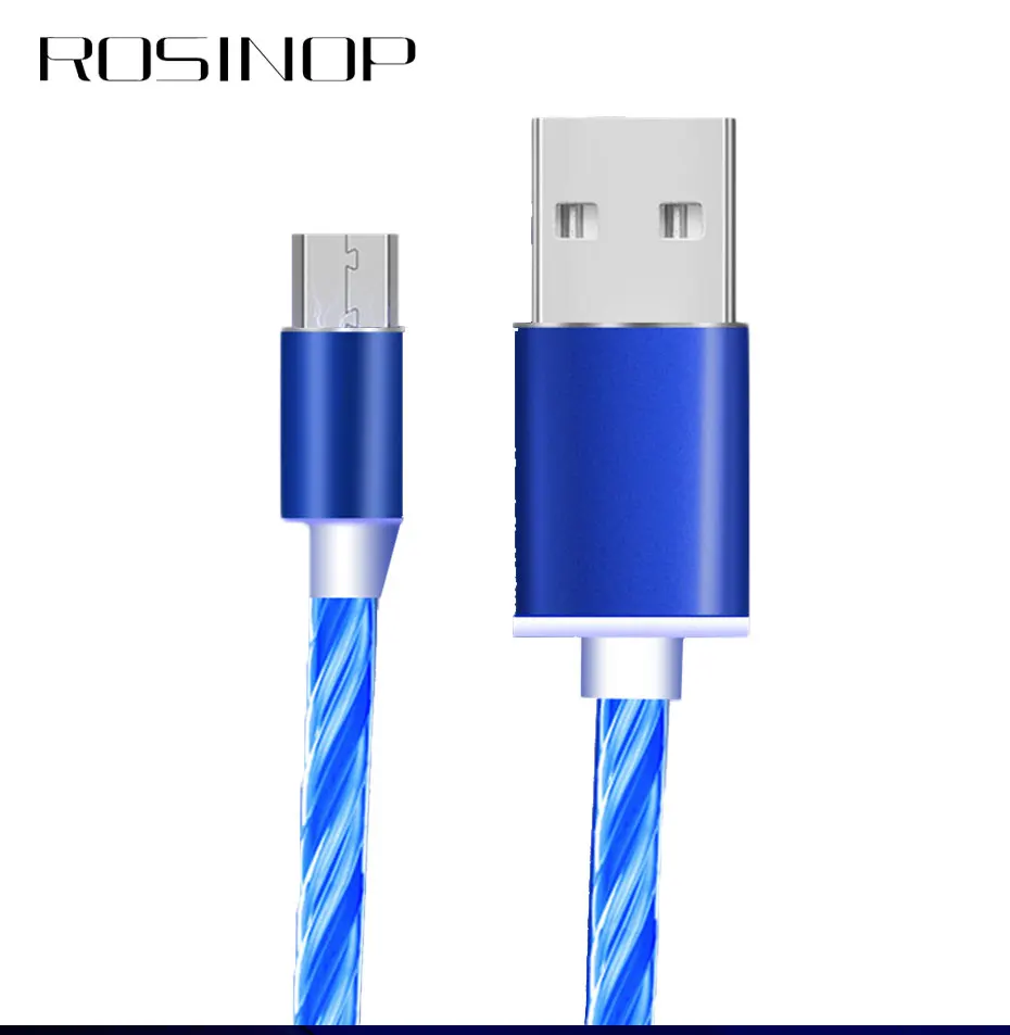 Rosinop 2.4A Быстрая зарядка 3 в 1 Магнитный кабель для iphone светящийся usb type C Магнитный зарядный кабель для xiaomi Micro USB Android