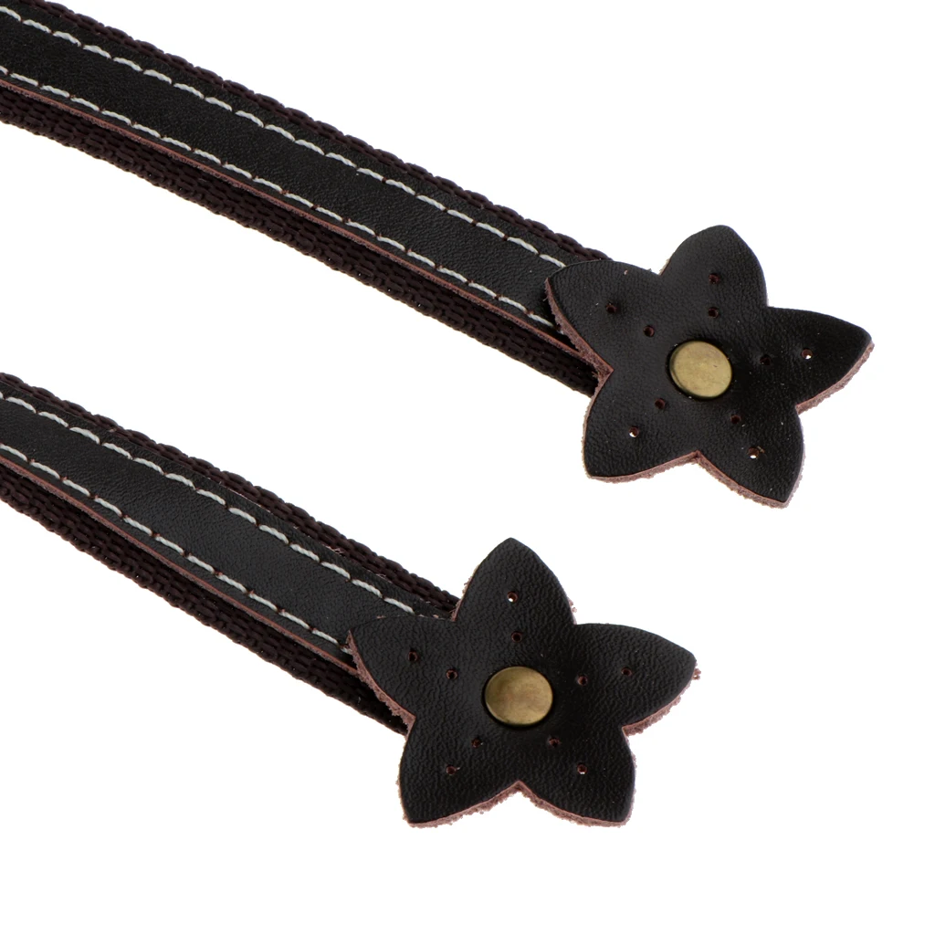 2 Pieces Flower Design Genuine Leather Canvas Tote Bag Strap Handle Holder Replacement