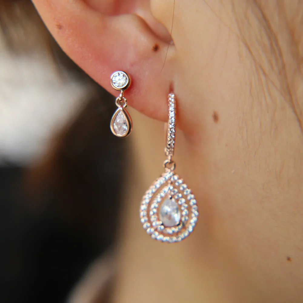 

multiple ear hole fashion jewelry micro pave sparking bling cubic zirconia cz Factory high quality drop dangle earring set