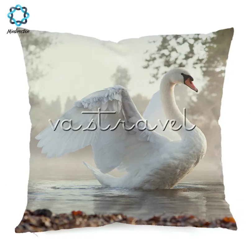 

Mindirection Imitation Silk Square Throw Pillow Case Decorative Cushion Cover Pillowcase Swan Picture Design Home Sofa Bedroom