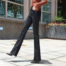 Новинка года, женские осенние длинные расклешенные джинсы со средней талией, черные джинсовые штаны для девочек, очень большие размеры 26-40