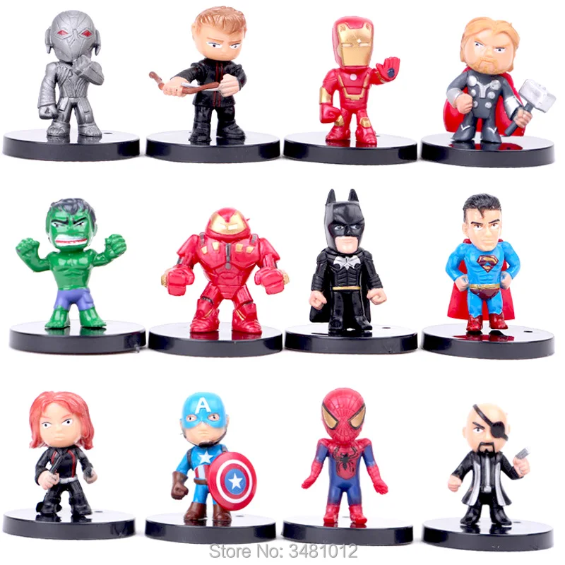 

12pcs/lot The Avengers 2 Miniatures Marvel Superheroes PVC Action Figures Spiderman Anime Figurines Dolls Kids Toys for Children