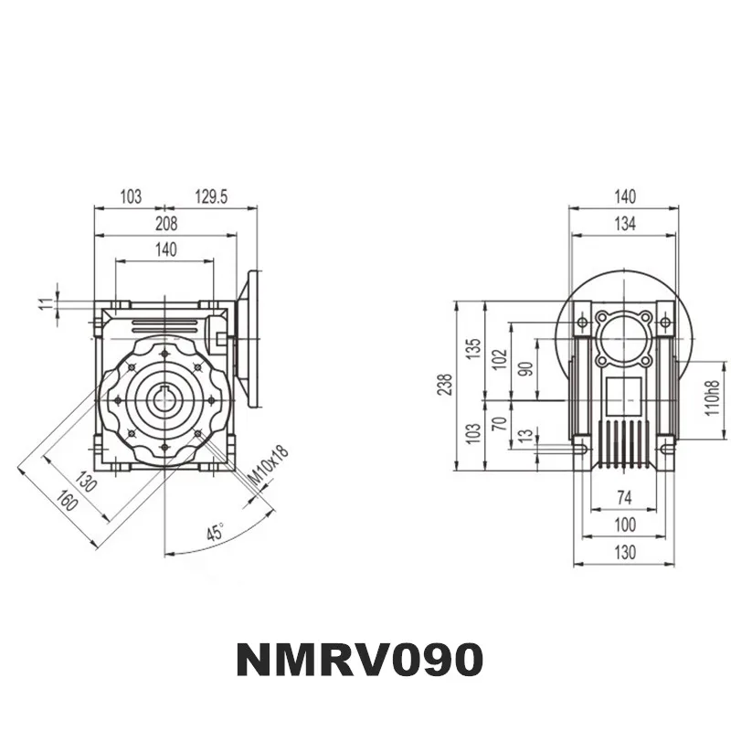 NMRV090 червячный редуктор 7,5: 1-100: 1 Передаточное отношение червячный редуктор 19 мм/24 мм/28 мм Входной вал 90 градусов Редуктор Скорости RV090