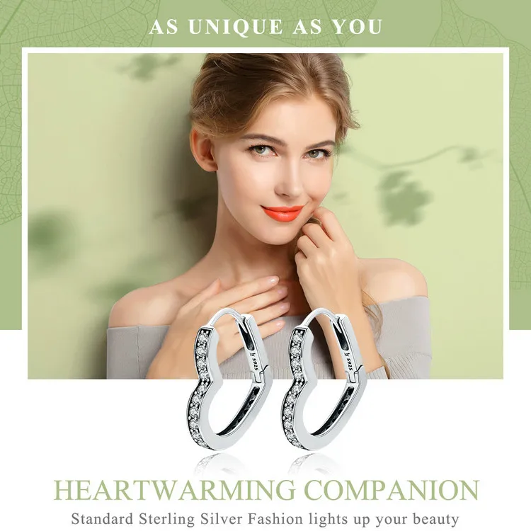 BISAER Bijoux 925 пробы серебряные ослепительные с фианитами, в форме сердца изысканные серьги-гвоздики для женщин Серебряные серьги ювелирные изделия GXE290