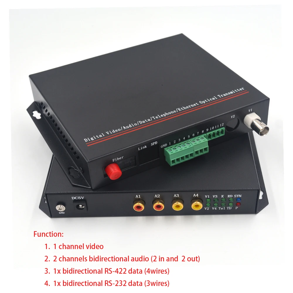 Video/Audio/RS422/RS232 Data Fiber Optic media Converters Transmitter and reciever 1 kit ,FC Singlemode 1310/1550, up 20Km
Video/Audio/RS422/RS232 Data Fiber Optic media Converters Transmitter and reciever 1 kit ,FC Singlemode 1310/1550, up 20Km