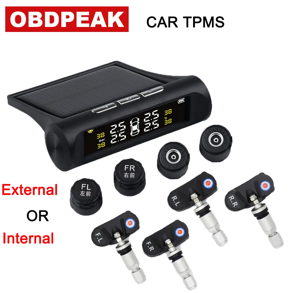 

Solar TPMS Car Tire Pressure Alarm Monitor System Display 4 Internal / External Sensor Temperature Warning T06N T01W Visture