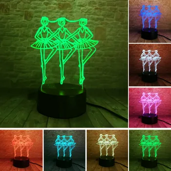 

3D Three Girl Ballet Dancer Lamp Swan Lake 7 Color Led Night For Kids Touch Led Usb Table Lampara Lampe Baby Sleeping Decor Gift