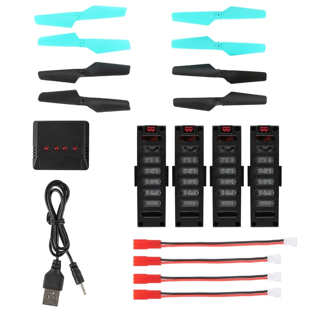 

4Pcs 3.7V 500mAh Battery+Charging Plug+8pcs Propellers for JY018 RC Drone Professional
