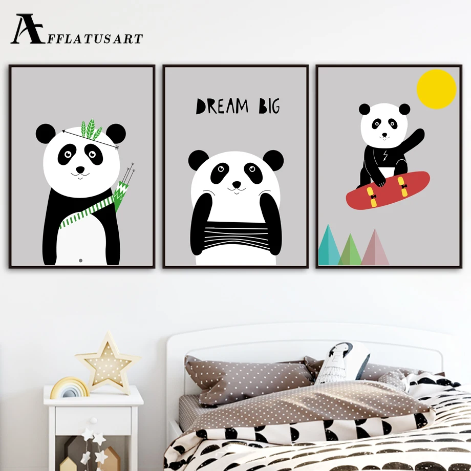 

Cartoon Panda Wall Art Canvas Painting Posters And Prints Nordic Poster Black White Animals Wall Pictures Kids Room Wall Decor