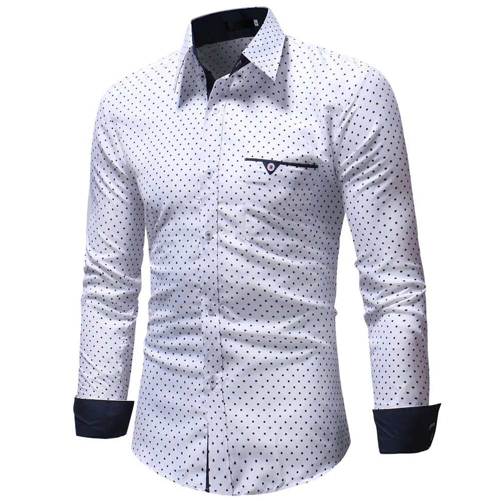 

LNCDIS NEW Fashion Men's Autumn Casual Formal Broadcloth Polka Dot Slim Fit Long Sleeve Dress Shirt Top Blouse Daily Freeship N4