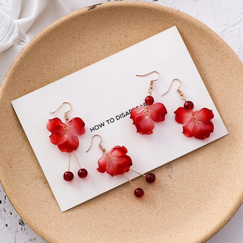 

Fine Red Earrings Flower Petal Women Earrings Fashion Jewelry Accessories Funny Red Bead Earring Jewellery Red Drop Earring