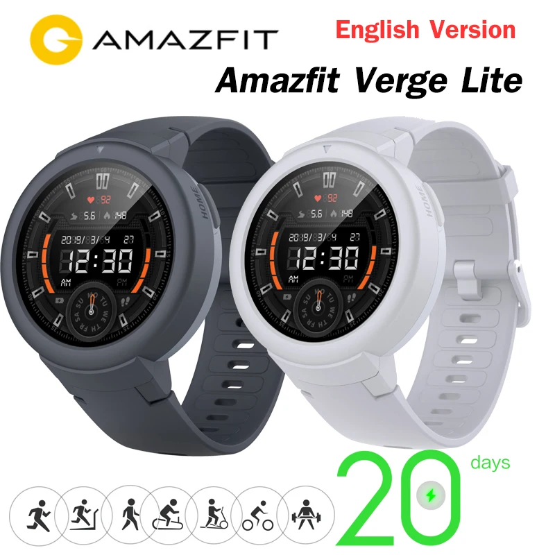 Новейшие Смарт-часы Origina Amazfit Verge Lite, срок службы батареи 20 дней, Huami, verge2, GPSwatch, AMOLE, цветной экран, глобальная версия